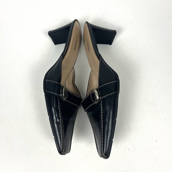 Vintage Y2K Connie Black Leather Sqaure Toe Mule Sz. 10 Slide Heel Minimalist - Picture 5 of 8